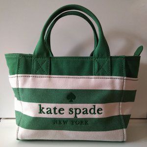 Kate Spade Jett Beach- Striped Small Canvas Tote / Crossbody, Green Bean